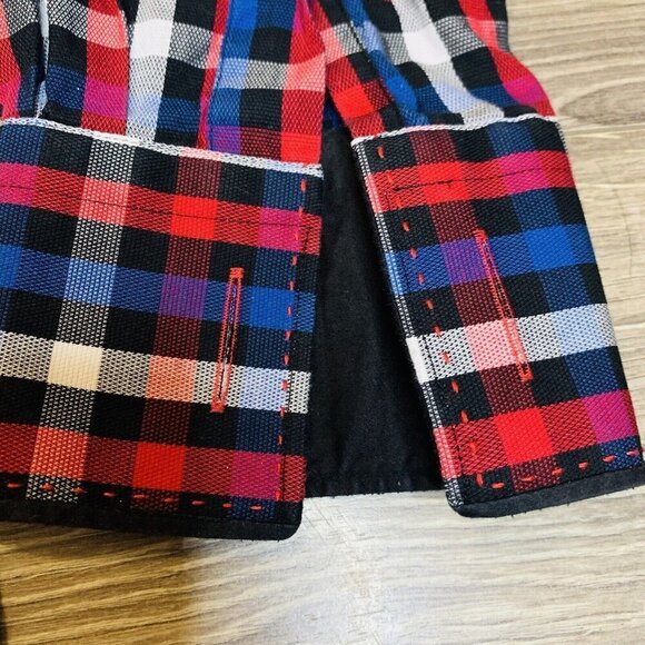 Au Noir Mens Button Down Shirt Sz 8 4XL plaid RedBlue Long Sleeve Cufflink Shirt - Picture 6 of 15